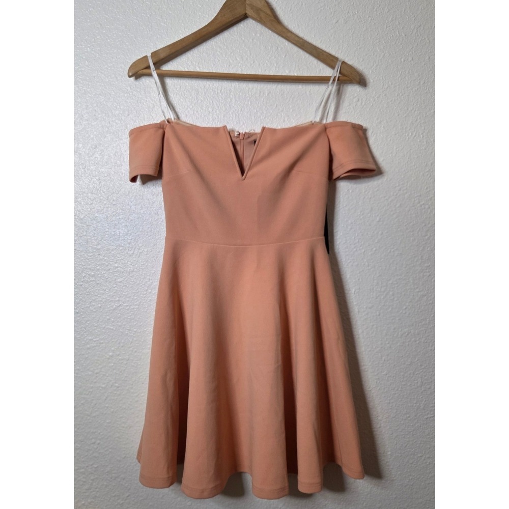 Blush Pink Mini Dress Off Shoulder Fit & Flare Summer Wedding Guest Small